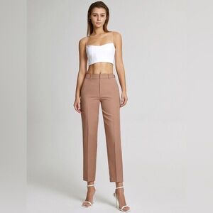 Mid-Rise Cropped Straight Leg Trouser - Coffee- Medium